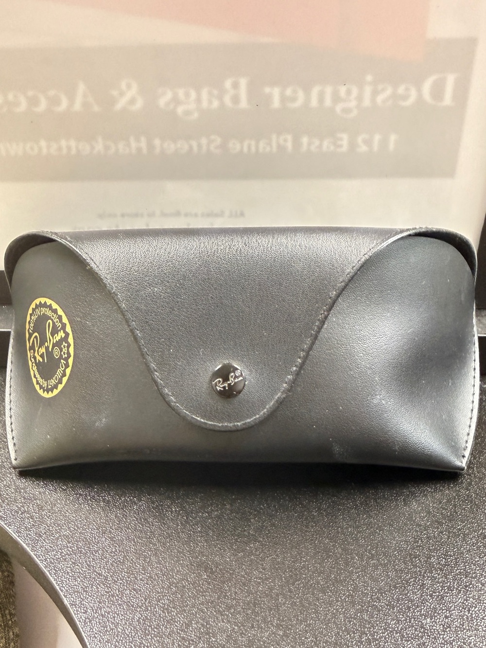 Ray-Ban Black Leather Eyewear Case with Silver Logo Snap